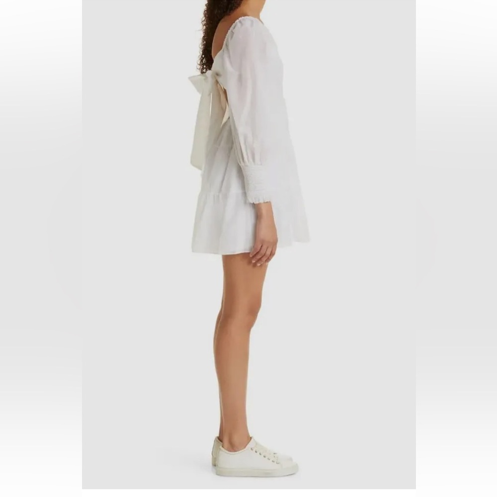 NWT ALICE + OLIVIA Rowen Tiered Tie-Back Cotton Minidress in Off White size M